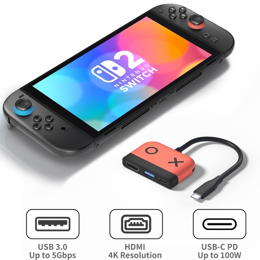 Switch USB-C Adapter with HDMI Support - Red and Black
